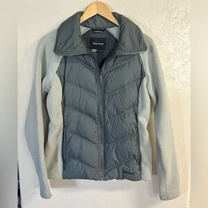 Marmot 700 Fill Down Knit Sleeves Zip Front Puffer Jacket. Size Women Med